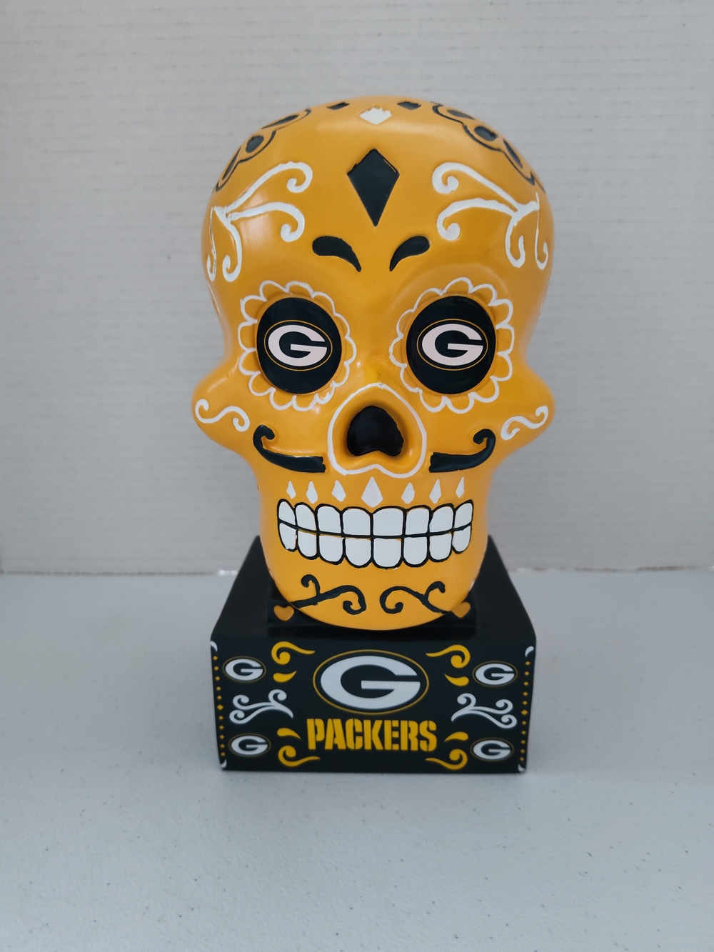 Green Bay Packers Sugar Skull Statue 10.25" Dia De Los Muertos Halloween NFL